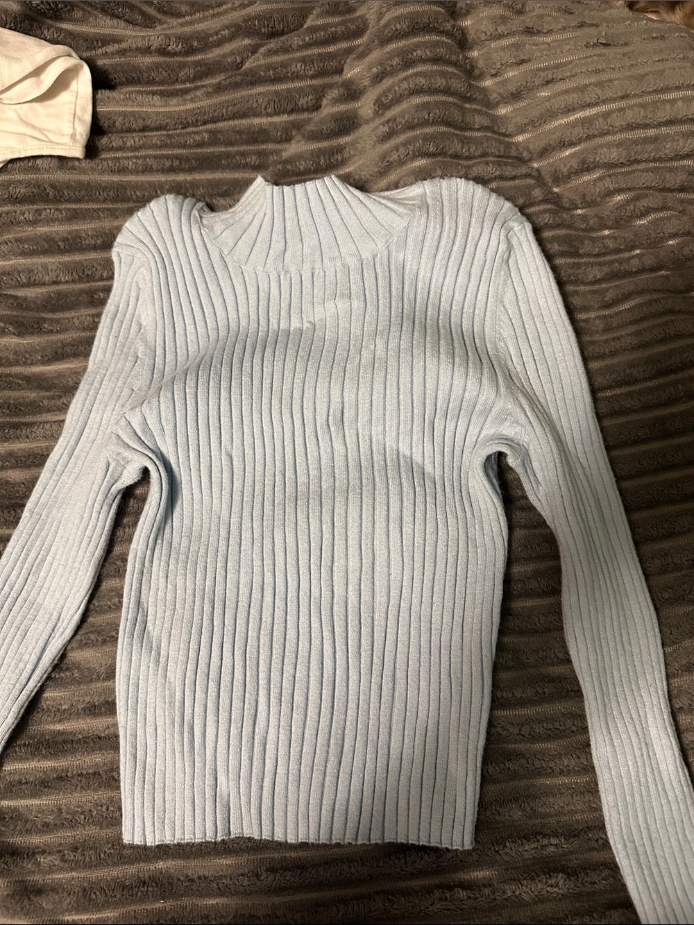 Kendall & Kylie Light Blue Ribbed Mock Neck Top